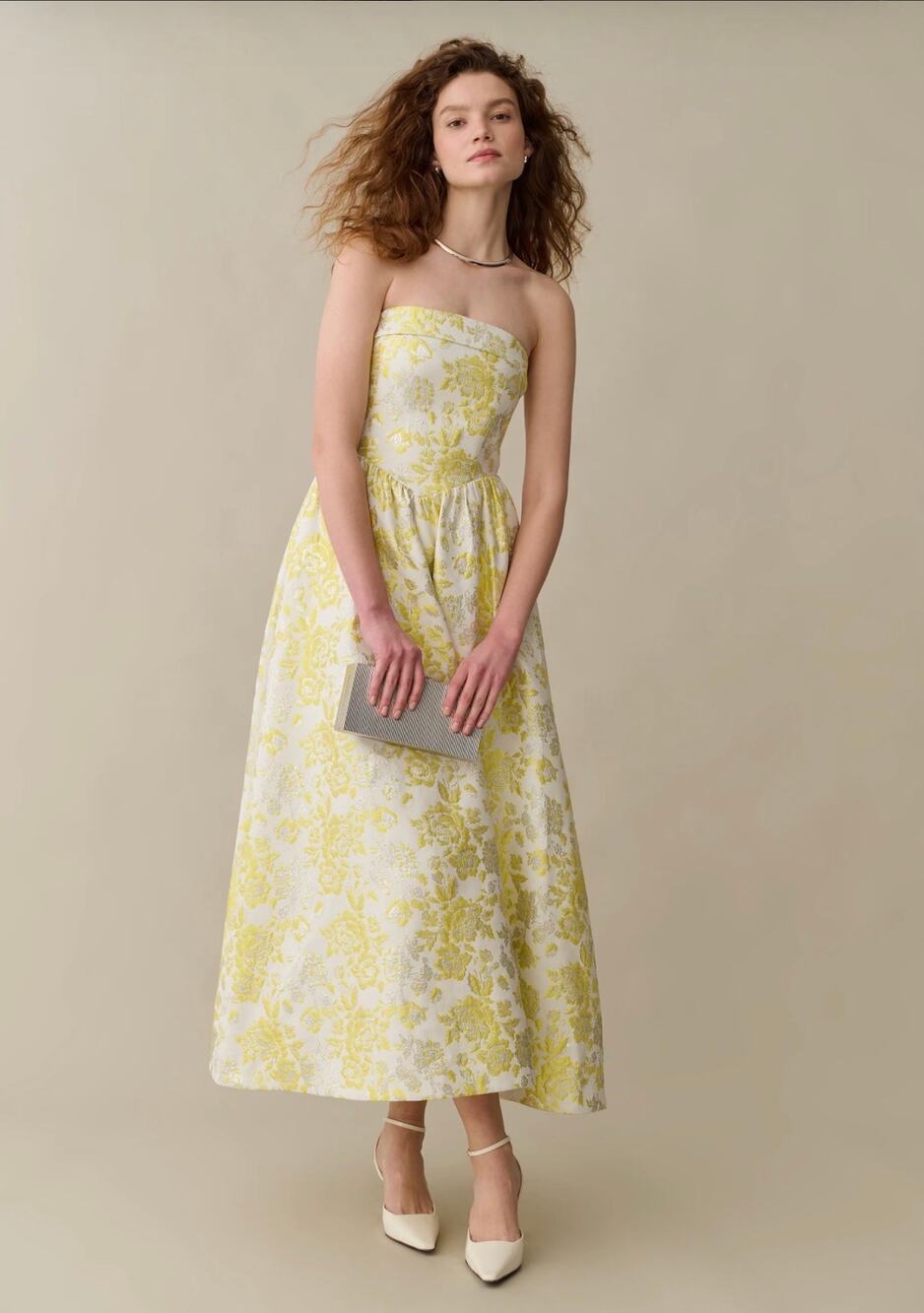 o.p.t Sena Dress Canary Brocade Strapless Floral Jacquard Gown Size 6 NWT Prom